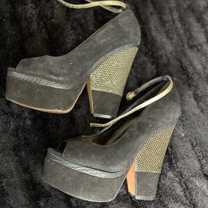 Black Peep-Toe Platform Wedges